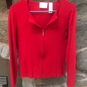 Liz Claiborne Red Long Sleeve Sweater Front Zipper Size L